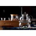 glass teapot set with warmer and cups